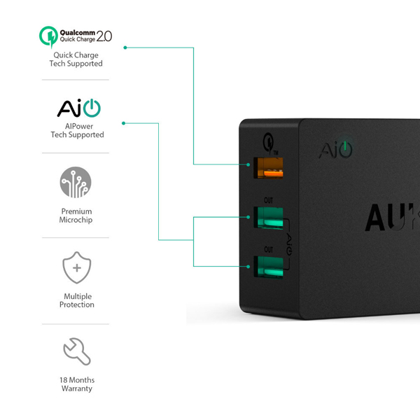 sạc Aukey PA- T2 (3 cổng usb, 4.8A)