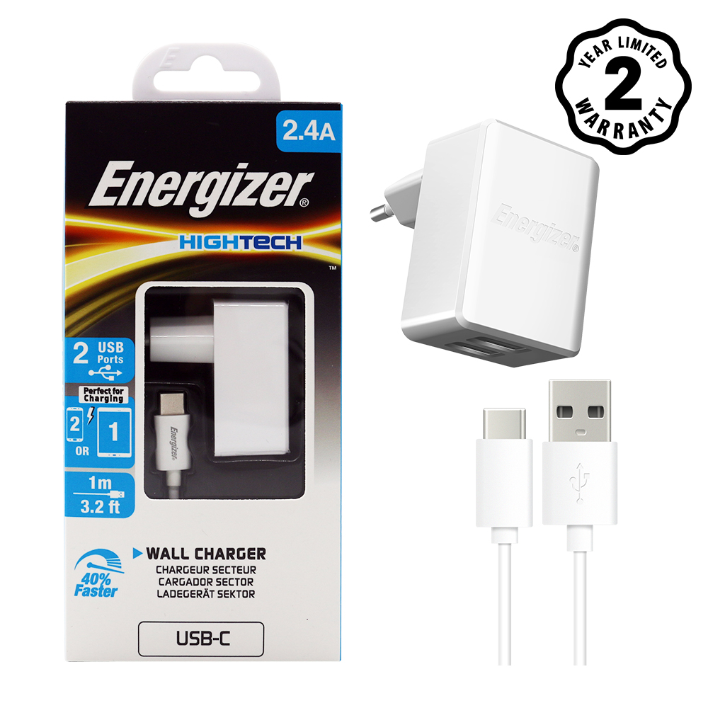 Sạc Energizer 2 cổng 2.4A EU (kèm cáp Lightning)