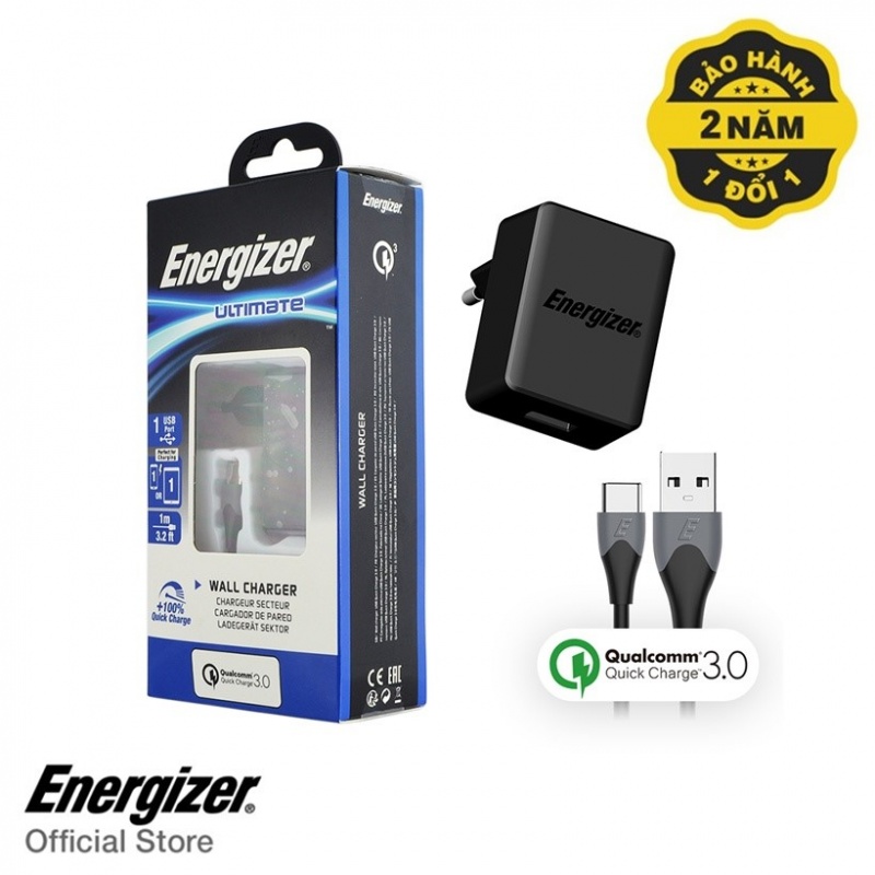 Sạc Energizer 18W QC3.0 (kèm cáp Type C) AC1Q3EUUC23