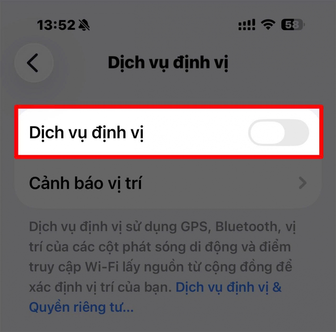 Tắt Dịch vụ vị trí là xong