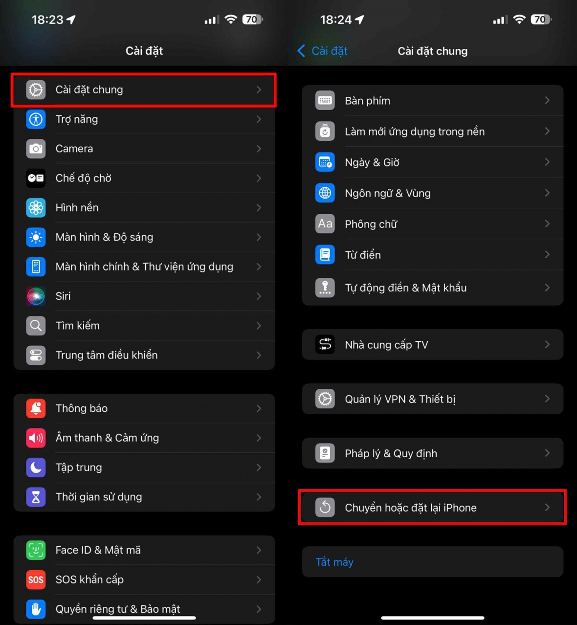 Chuyển hoặc đặt lại iPhone