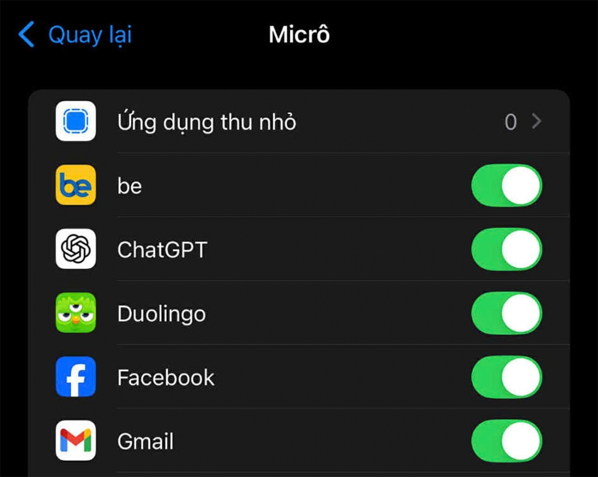 Gạt nút sang phải để bật quyền truy cập