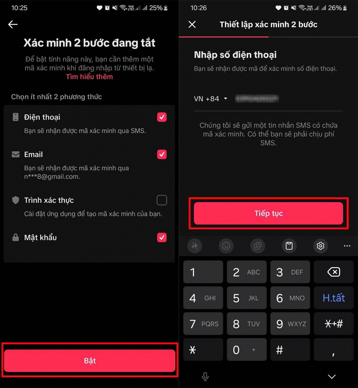 Chọn các phương thức xác minh
