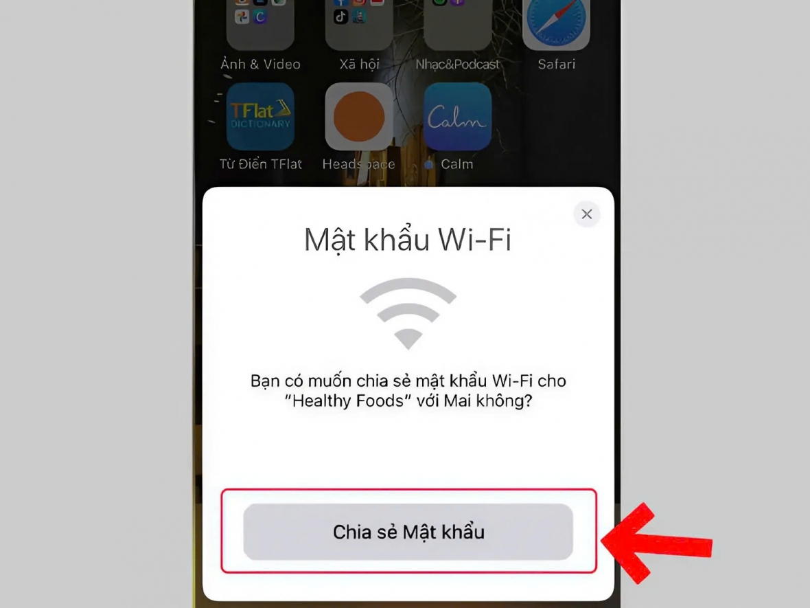Nhấn Chia sẻ mật khẩu