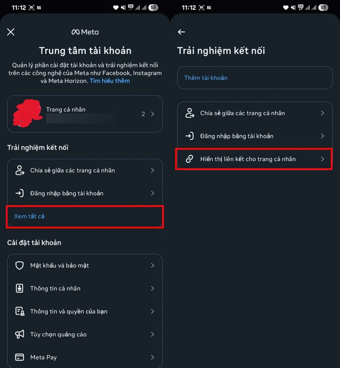 Hiển thị liên kết cho trang cá nhân