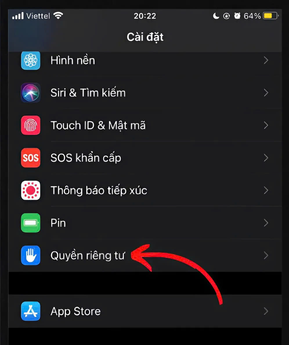 Vào Cài đặt ></picture></div> Quyền riêng tư