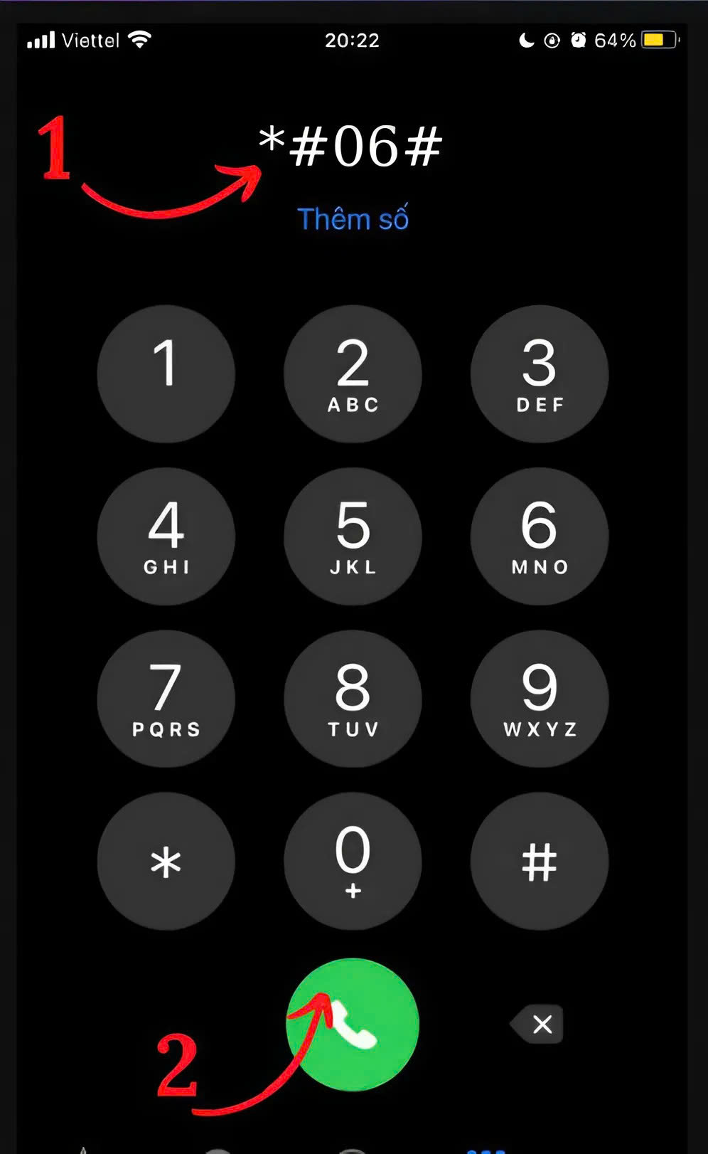 Ấn gọi *#06#để lấy IMEI của iPhone