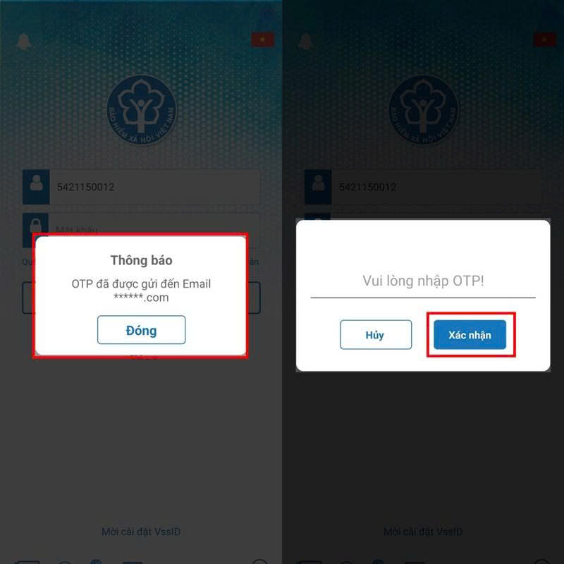 Nhập OTP trên ứng dụng và ấn Xác nhận