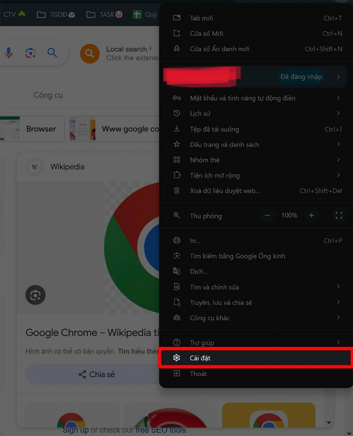 Mở cài đặt Chrome