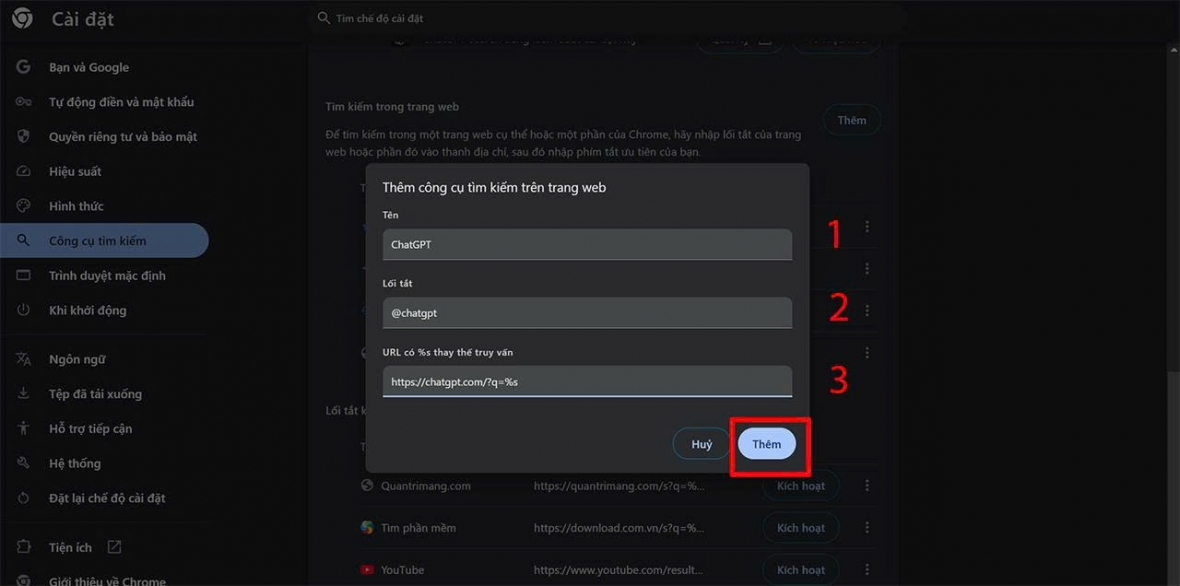 Thêm công cụ ChatGPT Search