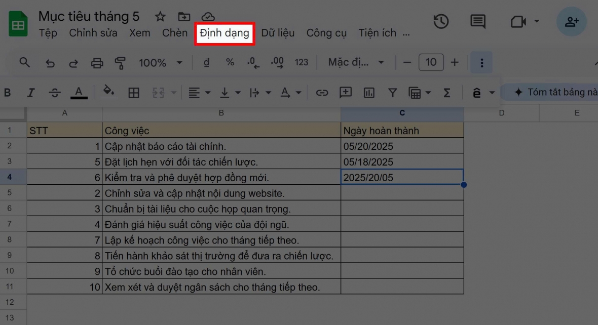 Mở Tùy Chọn Định Dạng