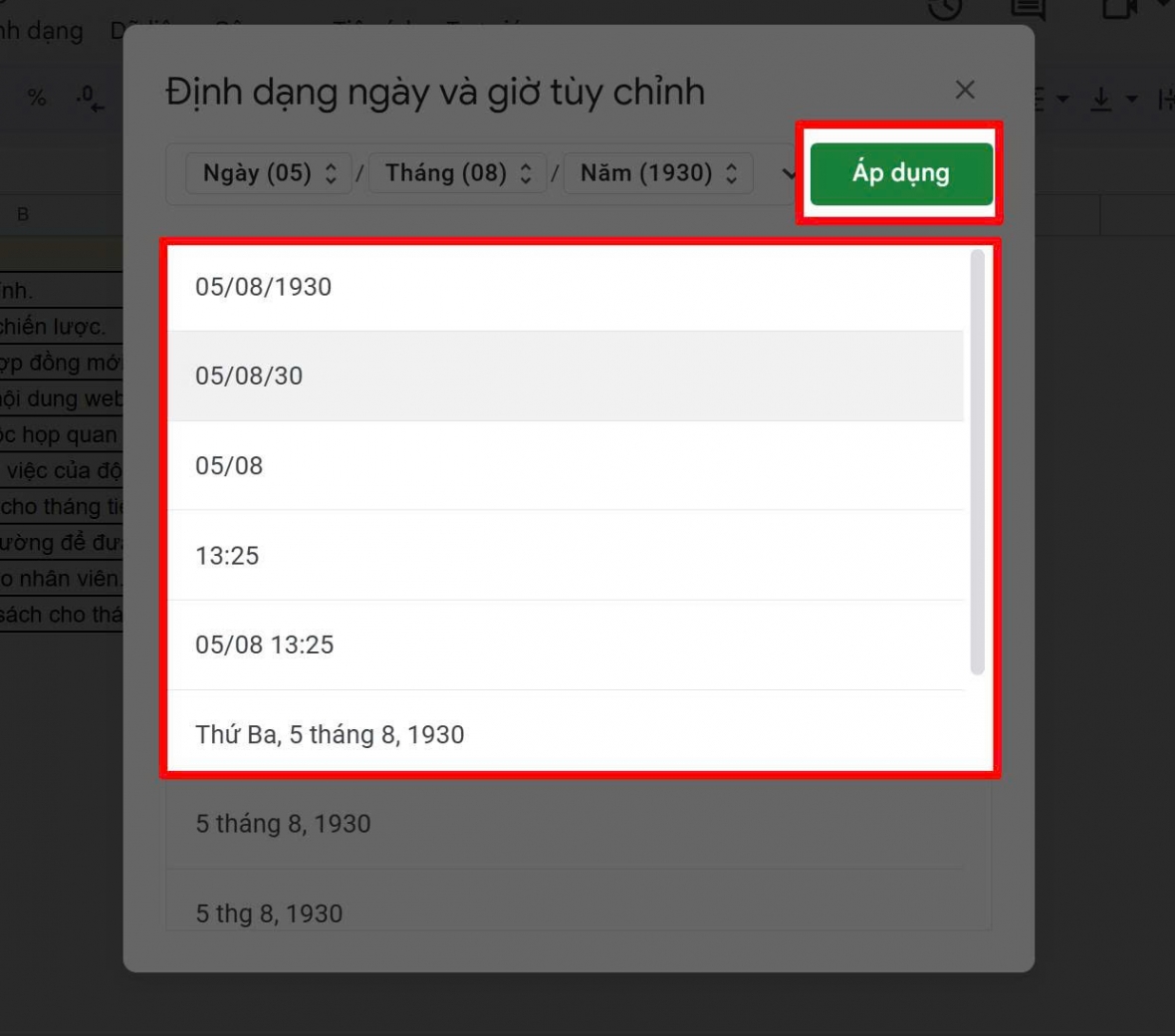Nhấn Áp dụng để lưu thay đổi