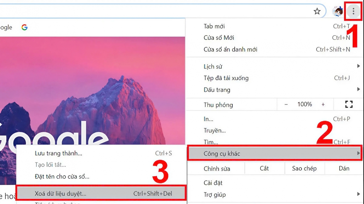 Chọn Công cụ khác Xóa dữ liệu duyệt web