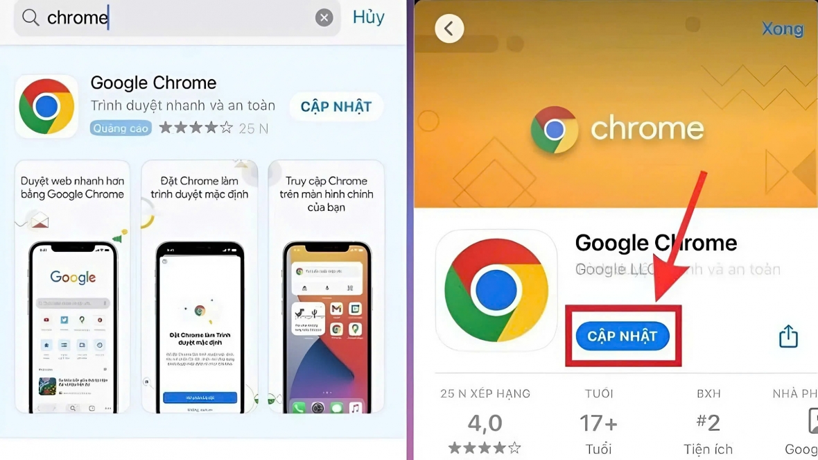 Cập nhật trình duyệt Chrome