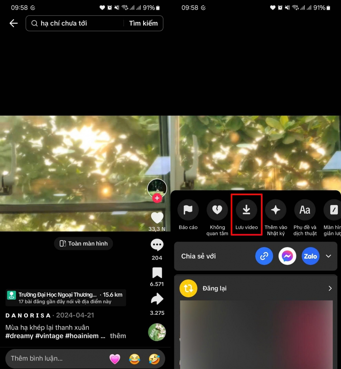 Nhấn giữ vào video TikTok
