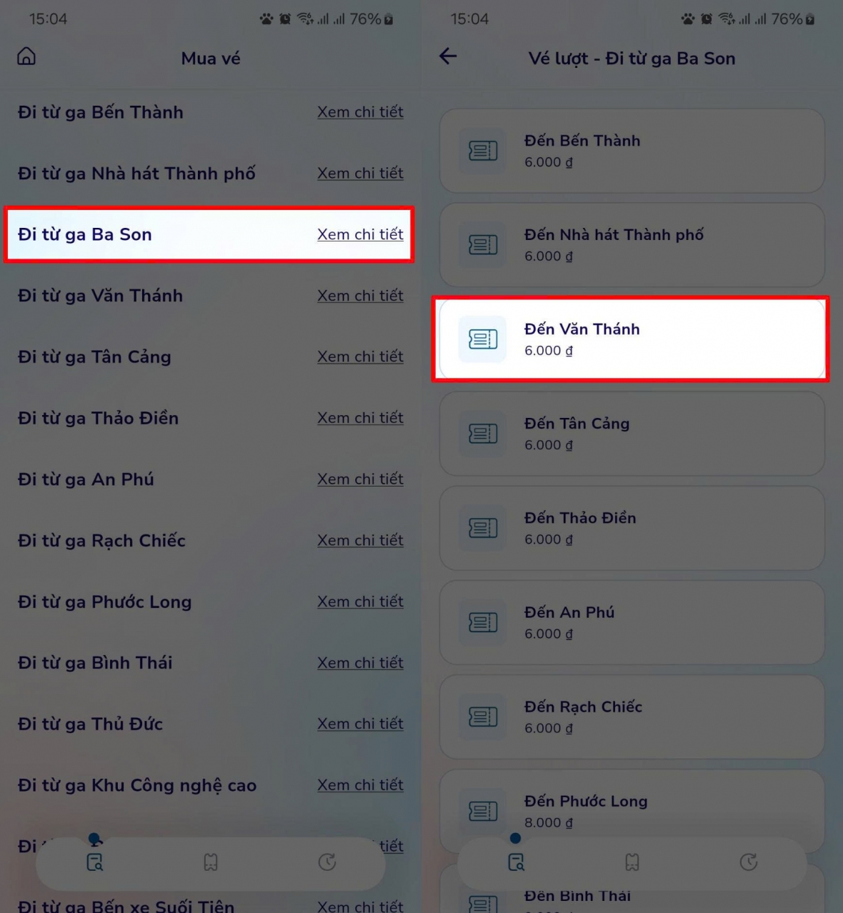 Tên nhà ga đi và Tên nhà ga đến