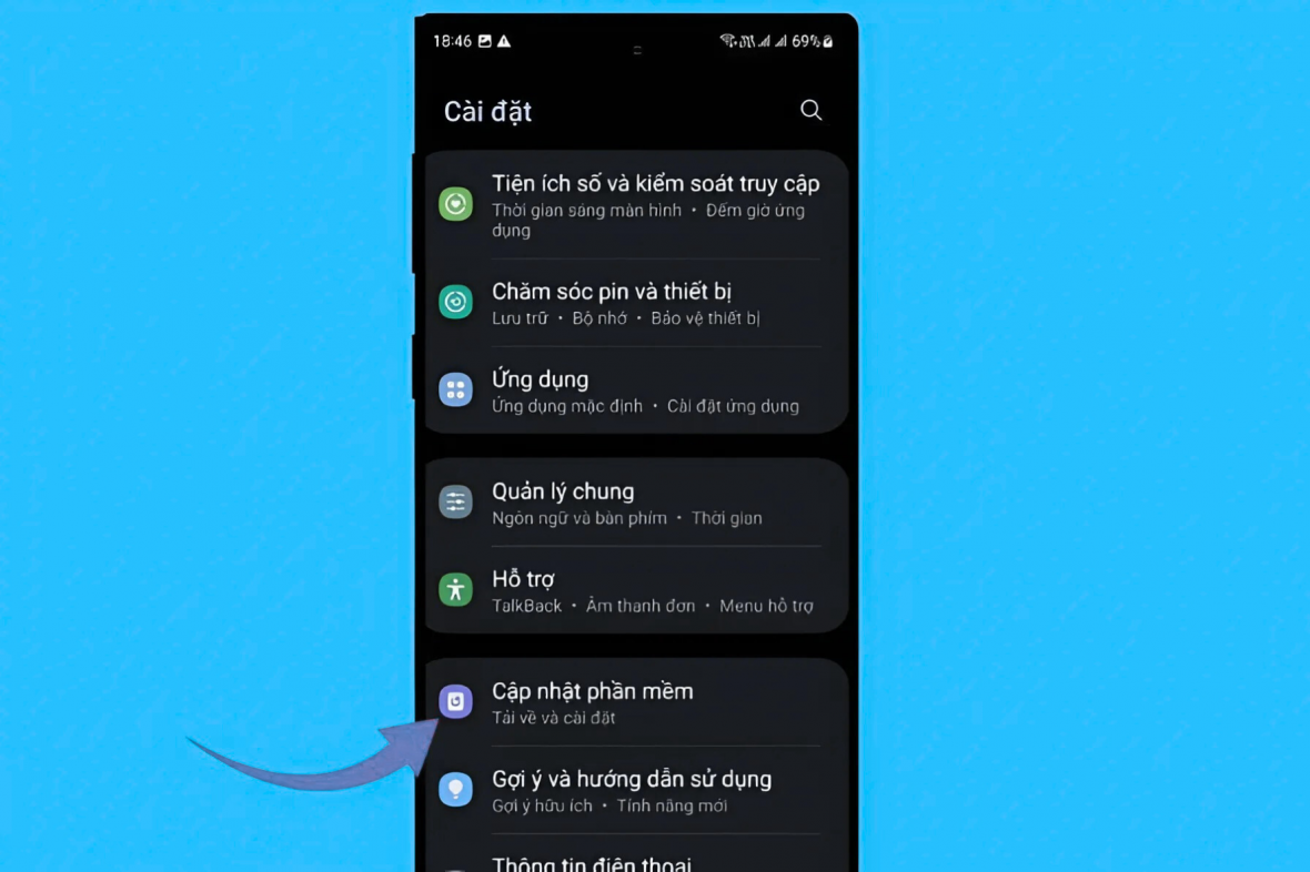 Vào Cài đặt → Cập nhật phần mềm