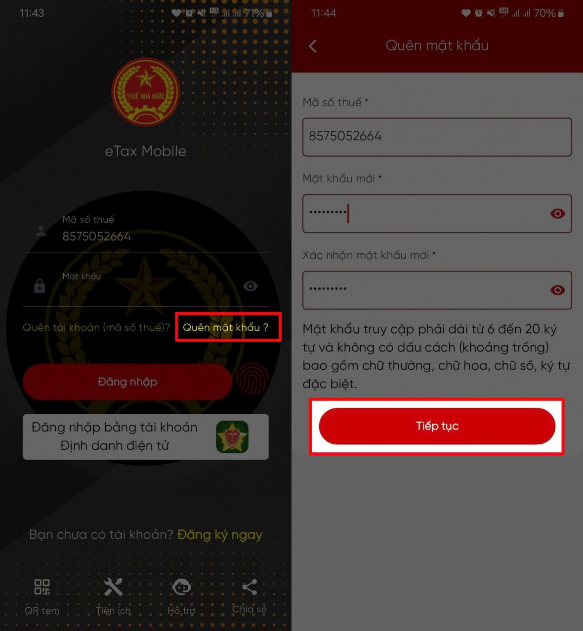 Yêu cầu đặt lại mật khẩu