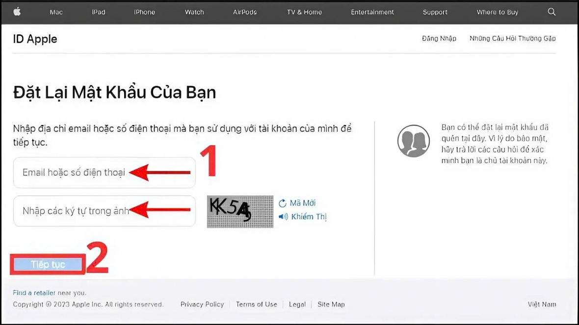 Chọn cách thức đặt lại mật khẩu bằng Gmail
