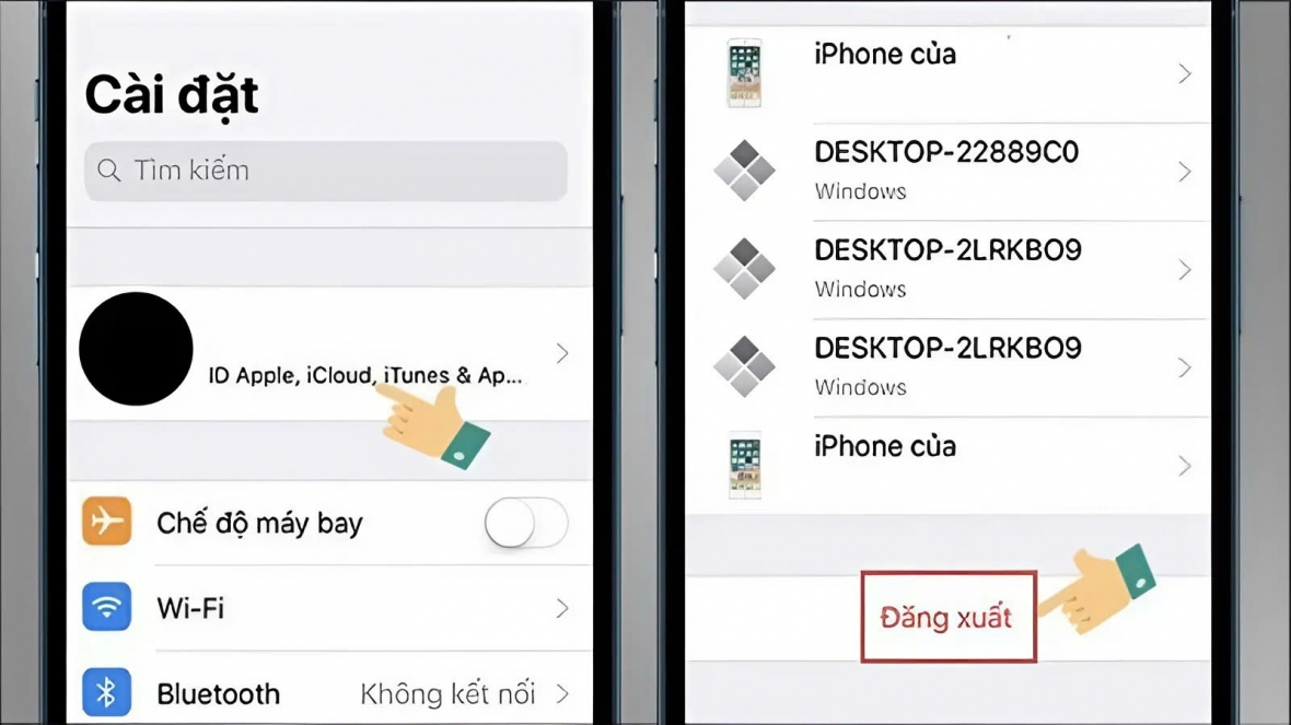 Ấn đăng xuất Khôi phục tài khoản iCloud qua điện thoại