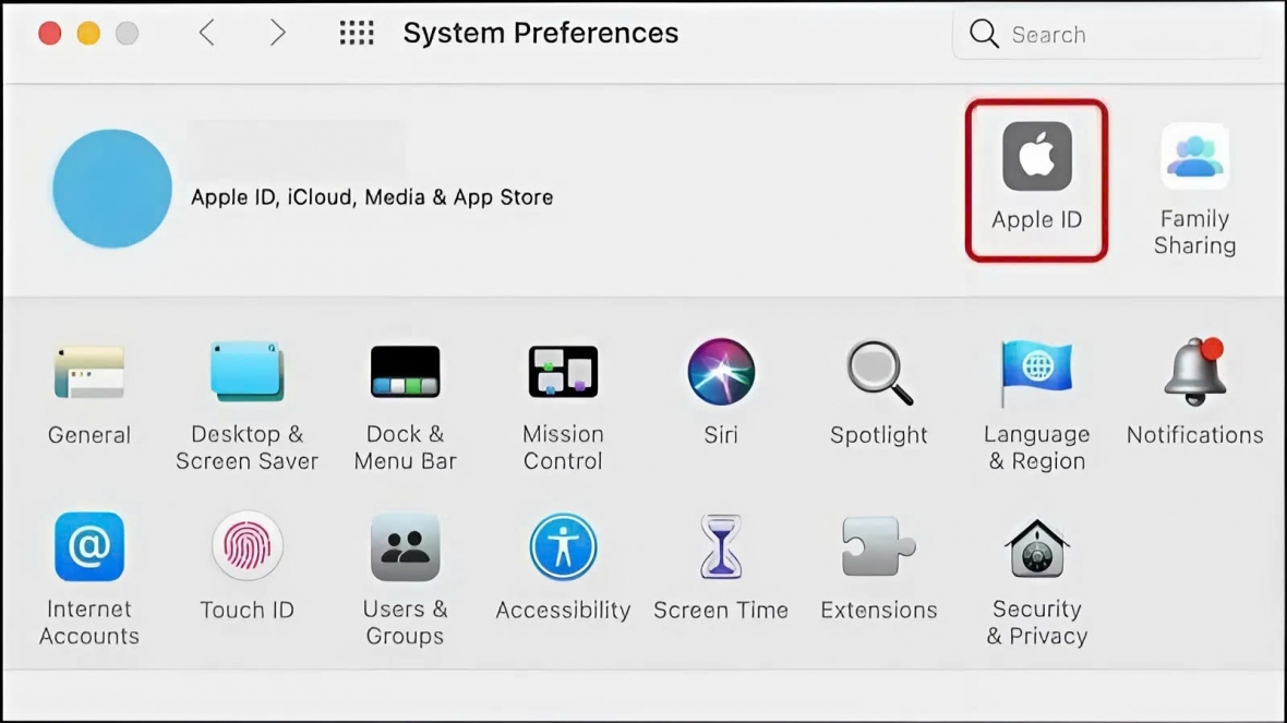 Chọn biểu tượng Apple ID Chọn biểu tượng Apple ID