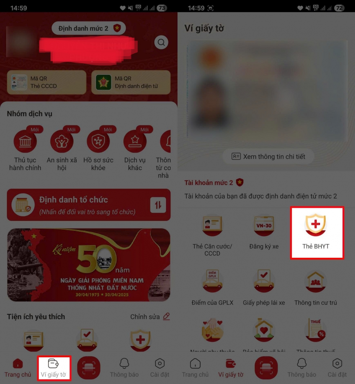 Nhấn vào mục Ví giấy tờ