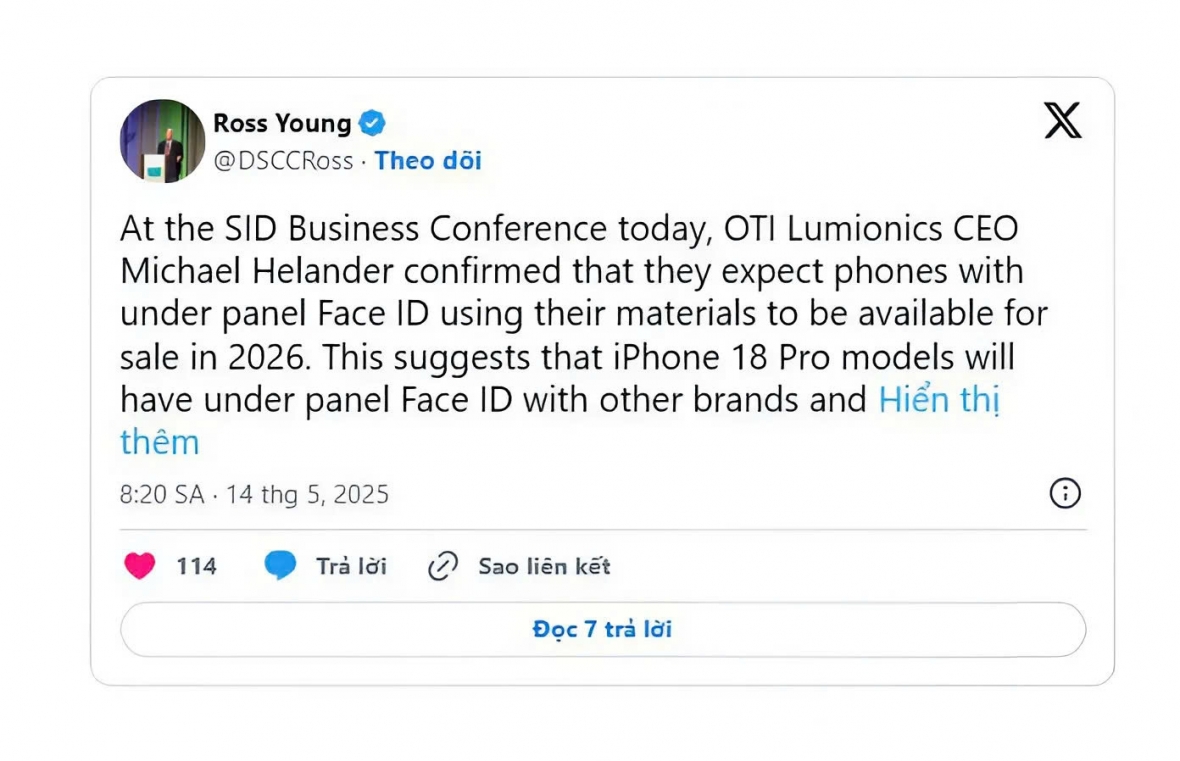 Ross Young trước đây đã nói rằng iPhone mang thương hiệu Pro năm 2026