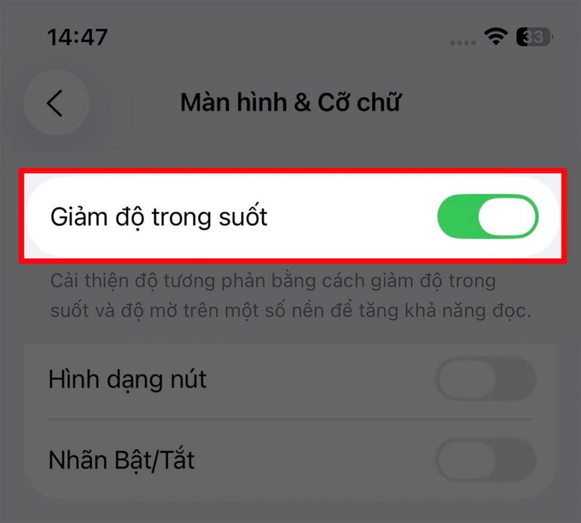 Giảm độ trong suốt.