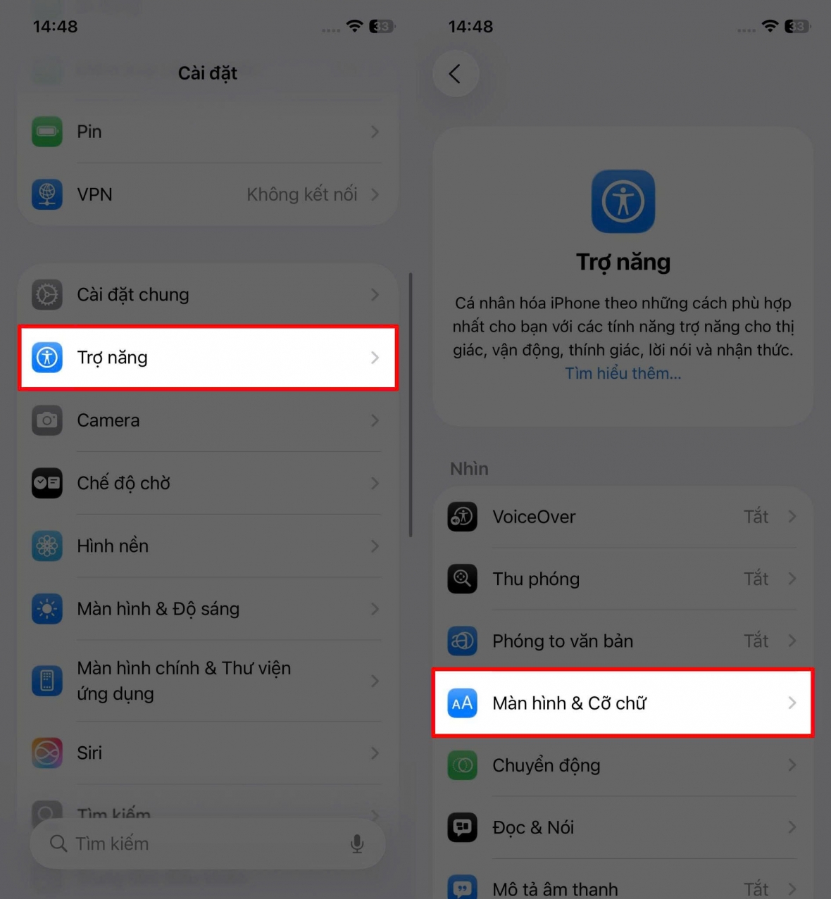 Màn hình và cỡ chữ
