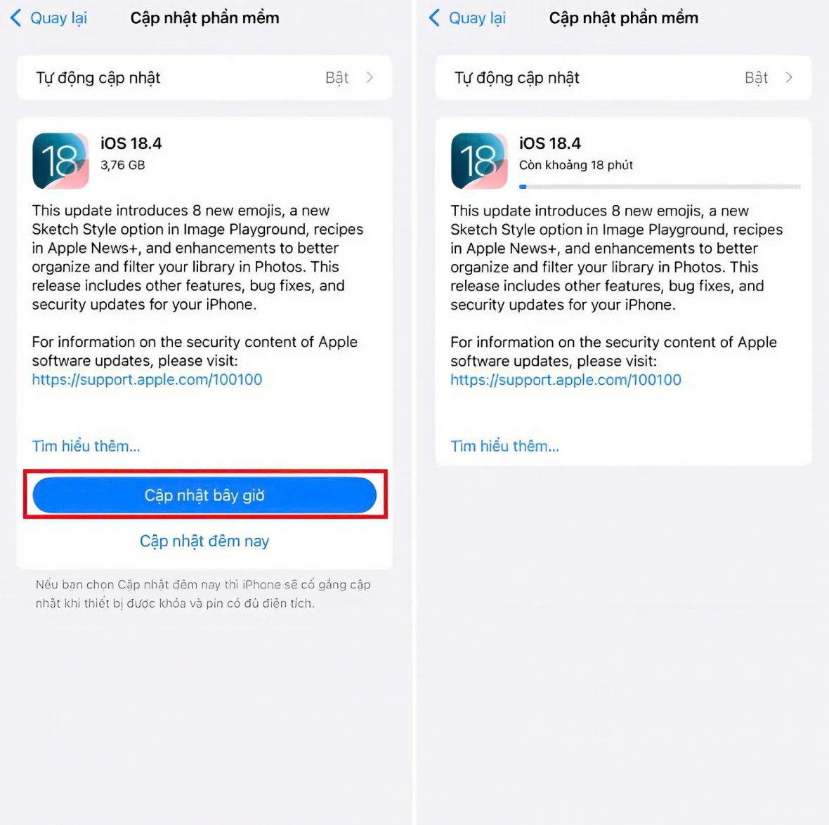 Bước 2: Chọn bản iOS 18.4, nhấn Tải về và cài đặt