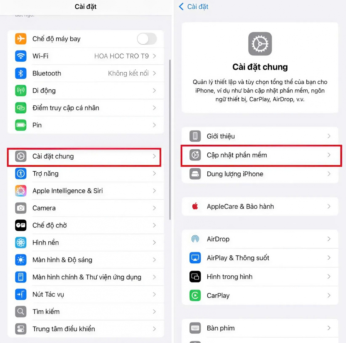 Bước 1: Vào Cài đặt ></picture></div> Cài đặt chung > Cập nhật phần mềm