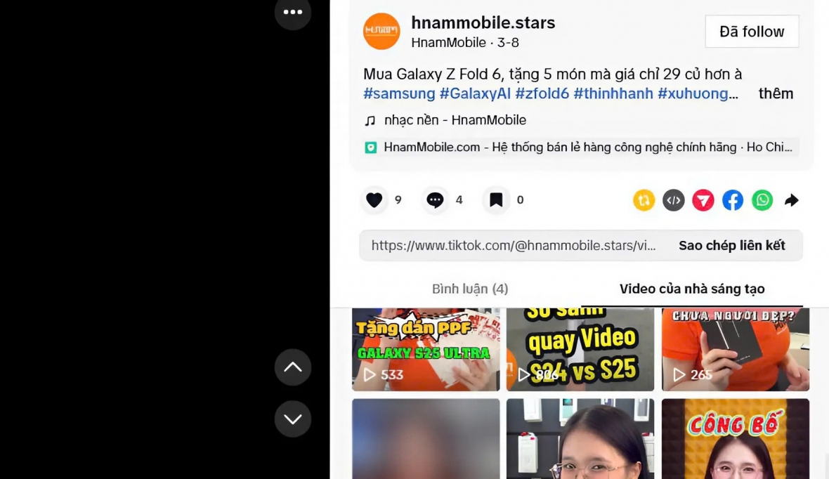 Sao chép link video Tiktok muốn lưu