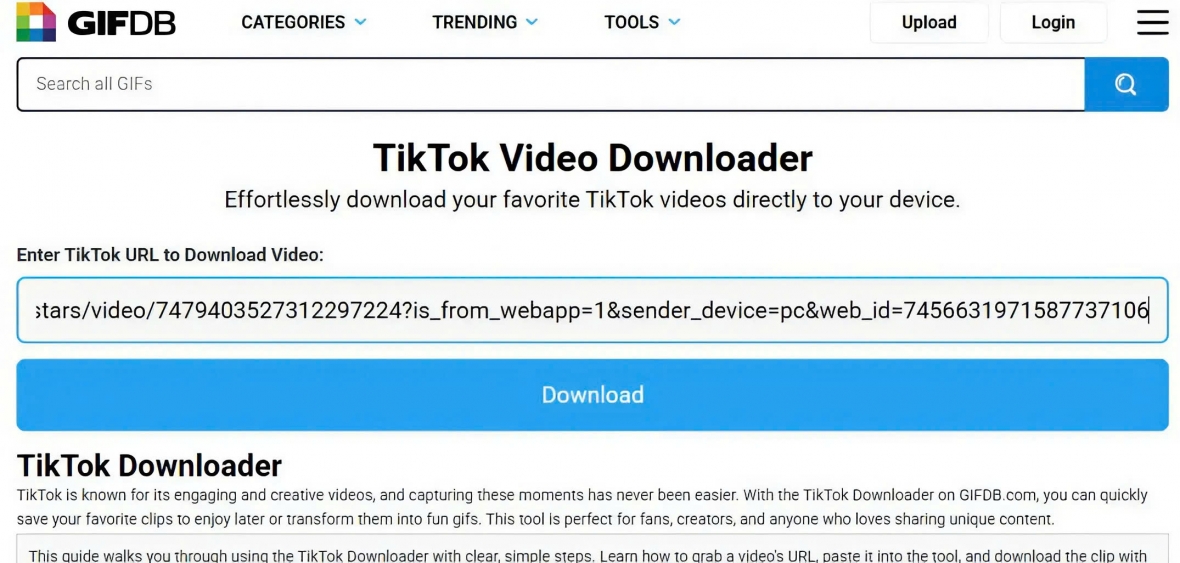 Dán link vào TikTok Downloader One
