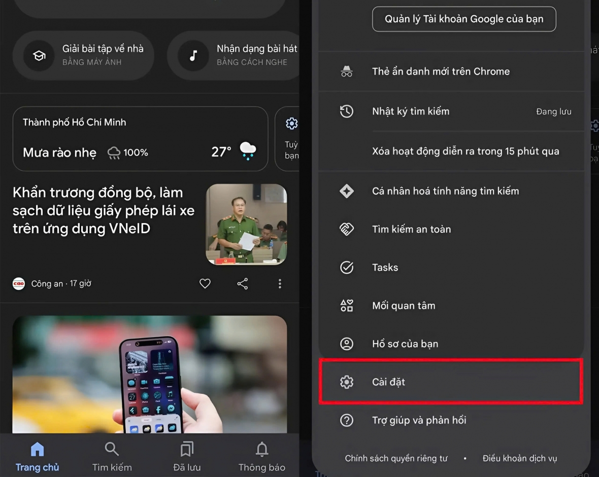 Mở ứng dụng Google