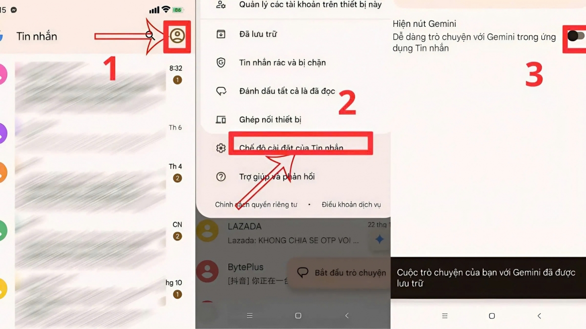 Cách tắt Gemini trong ứng dụng Tin nhắn Google