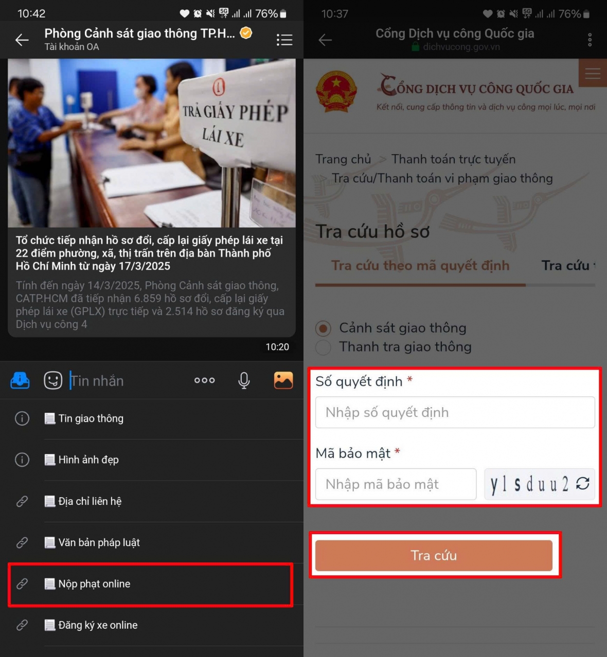 Điền số biên bản phạt của bạn vào để tra cứu