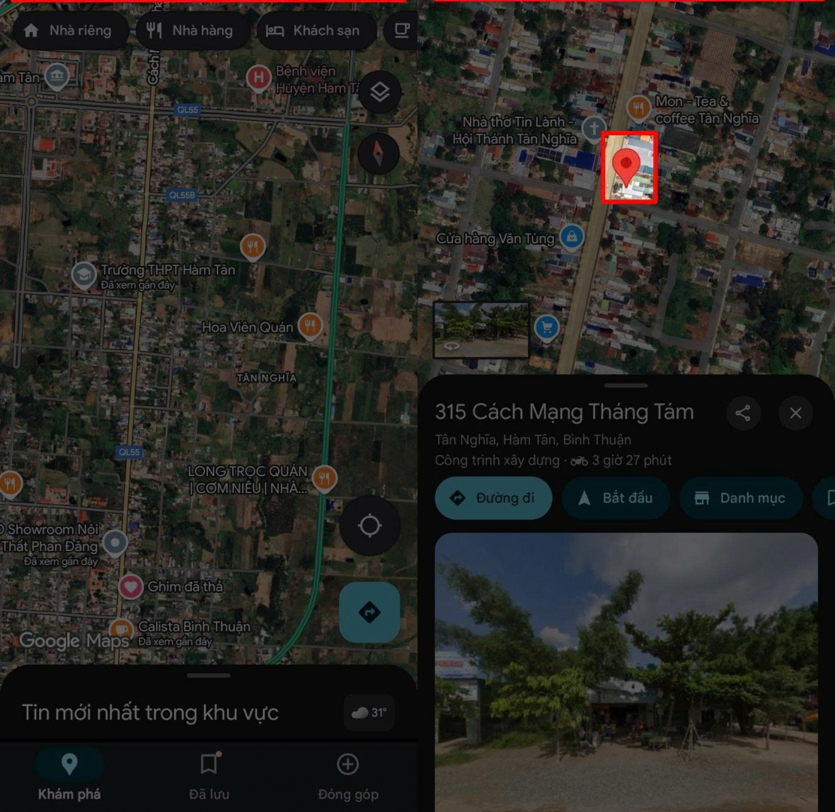 Google Maps sẽ định vị và ghim vị trí