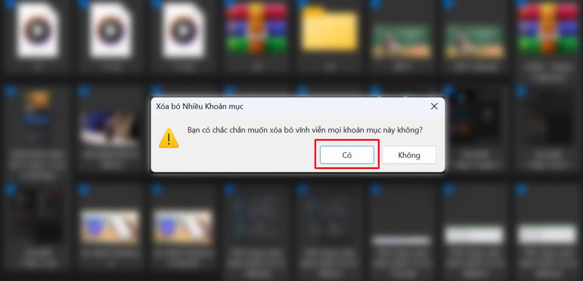 Yes để hoàn tất việc xóa