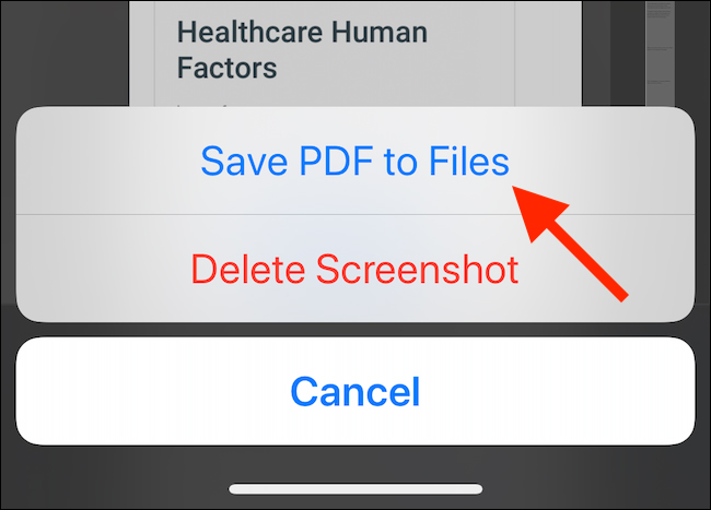 Chọn Save PDF to Files để lưu file ảnh màn hình