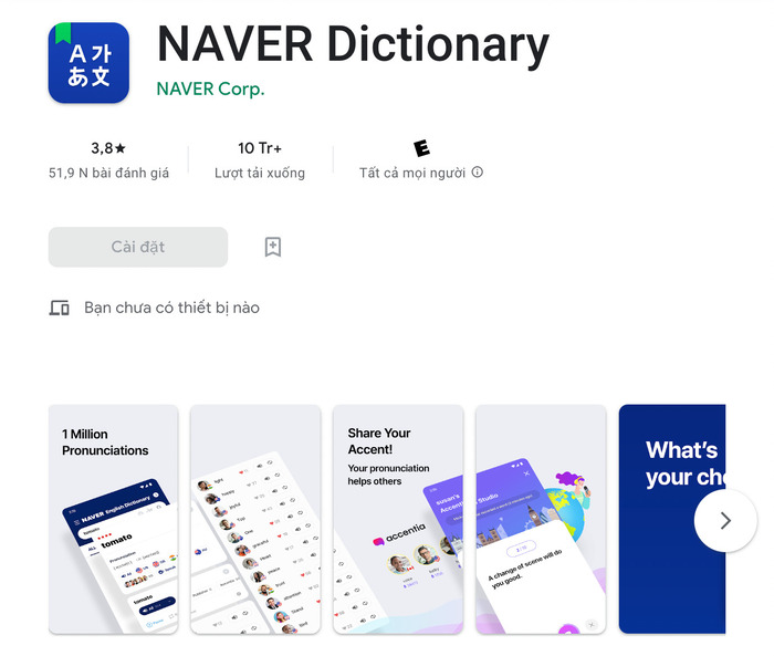 Phần mềm tra cứu từ vựng tiếng Hàn Naver Dictionary