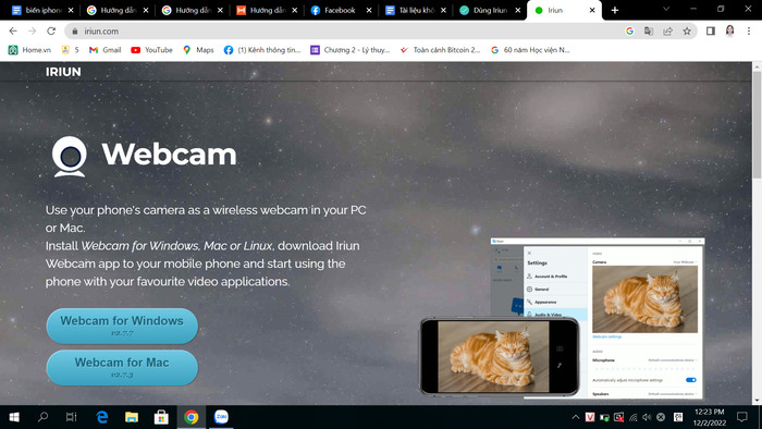 Giao diện trang download Iriun Webcam