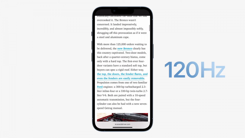 Màn hình iPhone 13 tối ưu tần số quét tùy chỉnh 120Hz