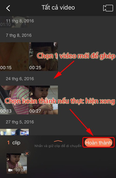 Cách gộp thêm video vào đoạn phim đã chỉnh sửa trước đó trên ứng dụng VivaVideo