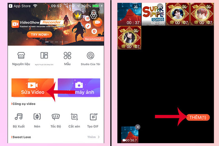 Mở ứng dụng và bấm Sửa Video để tiến hành các thao tác