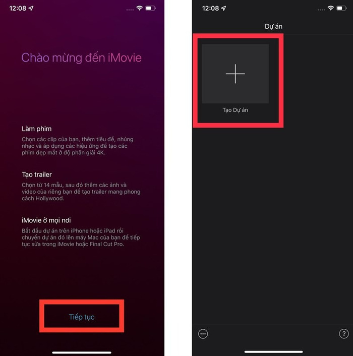 Mở ứng dụng iMovie và chọn Tạo Dự án mới