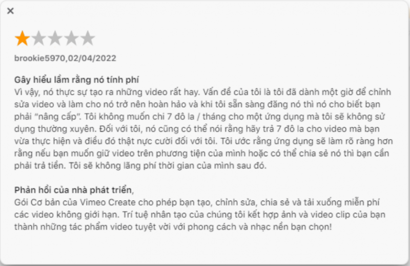 Review từ người dùng về App chỉnh video Vimeo Create