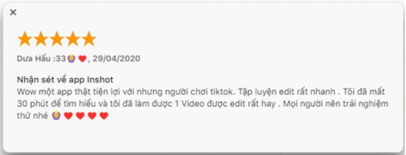 Review của người dùng về app edit video InShot