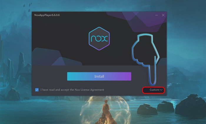 Chọn Custom nếu bạn muốn thay đổi thư mục lưu trữ dữ liệu của NoxPlayer