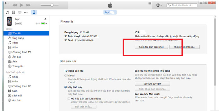 Kiểm tra bản cập nhật iPhone trong ứng dụng iTunes 