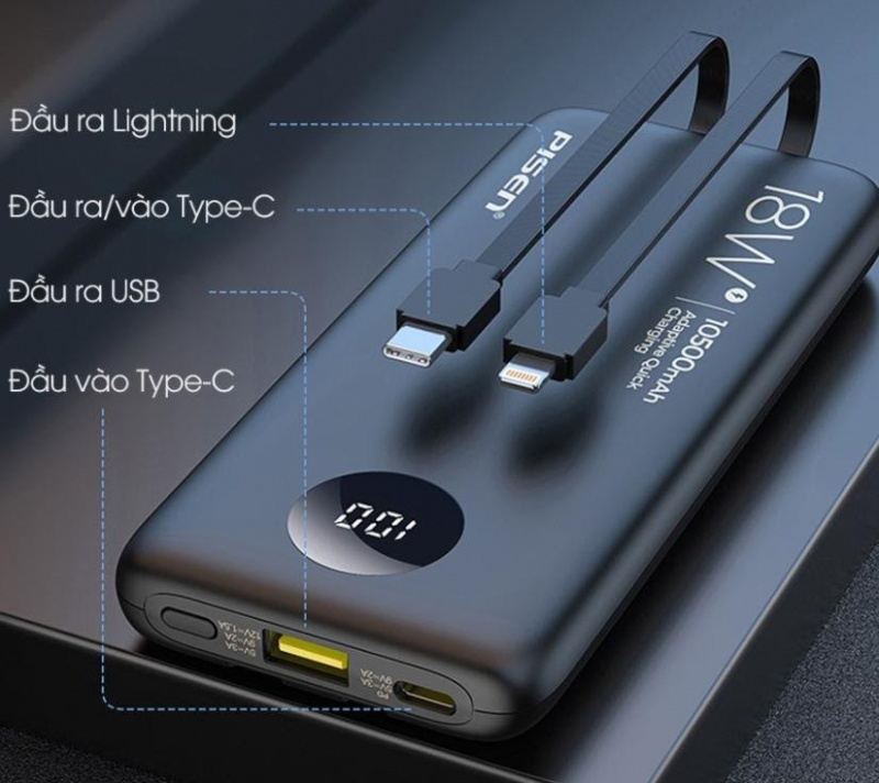 Pin dự phòng Pisen Quick PowerFo QP18 10500mAh (TS-D296) - Nói không với dung lượng ảo